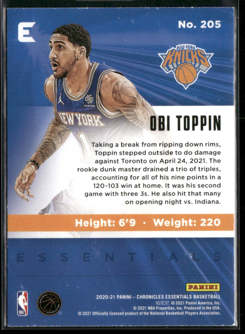Obi Toppin 2020-21 Panini Chronicles #205 RC New York Knicks