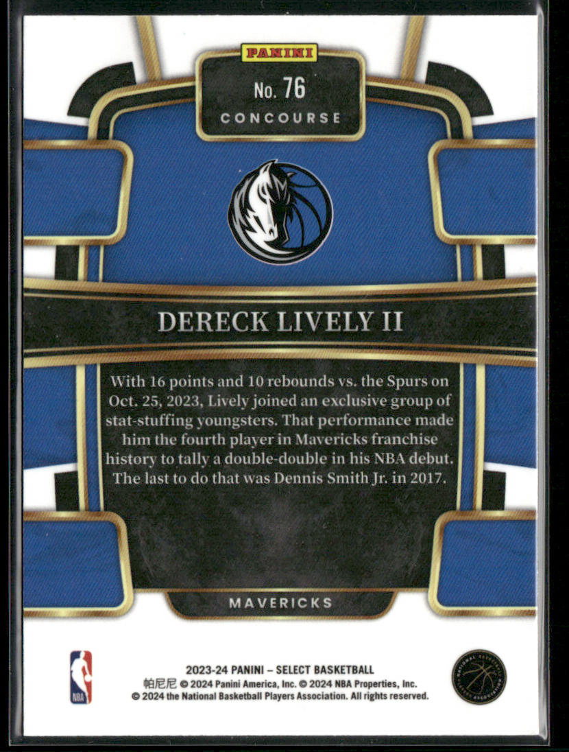 Dereck Lively II 2023-24 Panini Select Blue (Retail Base) #76 RC Mavericks