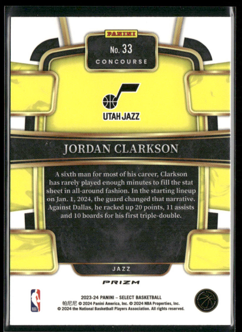 Jordan Clarkson 2023-24 Panini Select Blue (Retail Base) #33 Utah Jazz