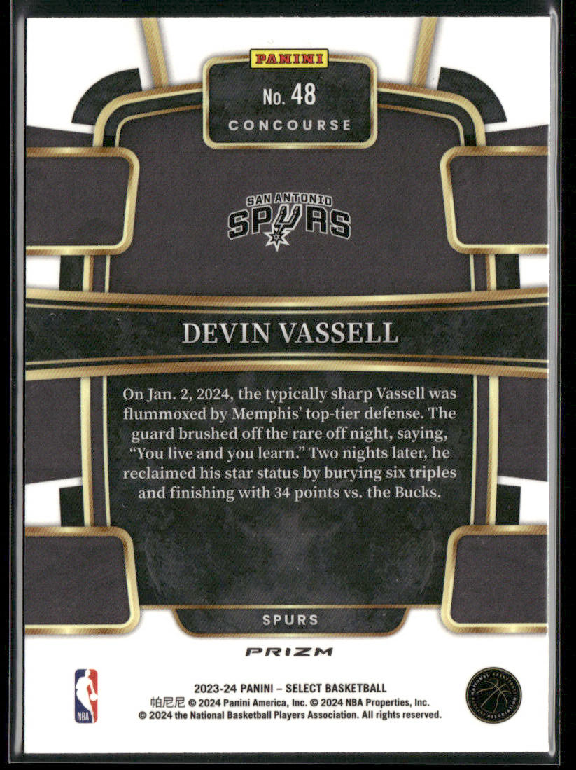 Devin Vassell 2023-24 Panini Select Silver Prizms #48 San Antonio Spurs