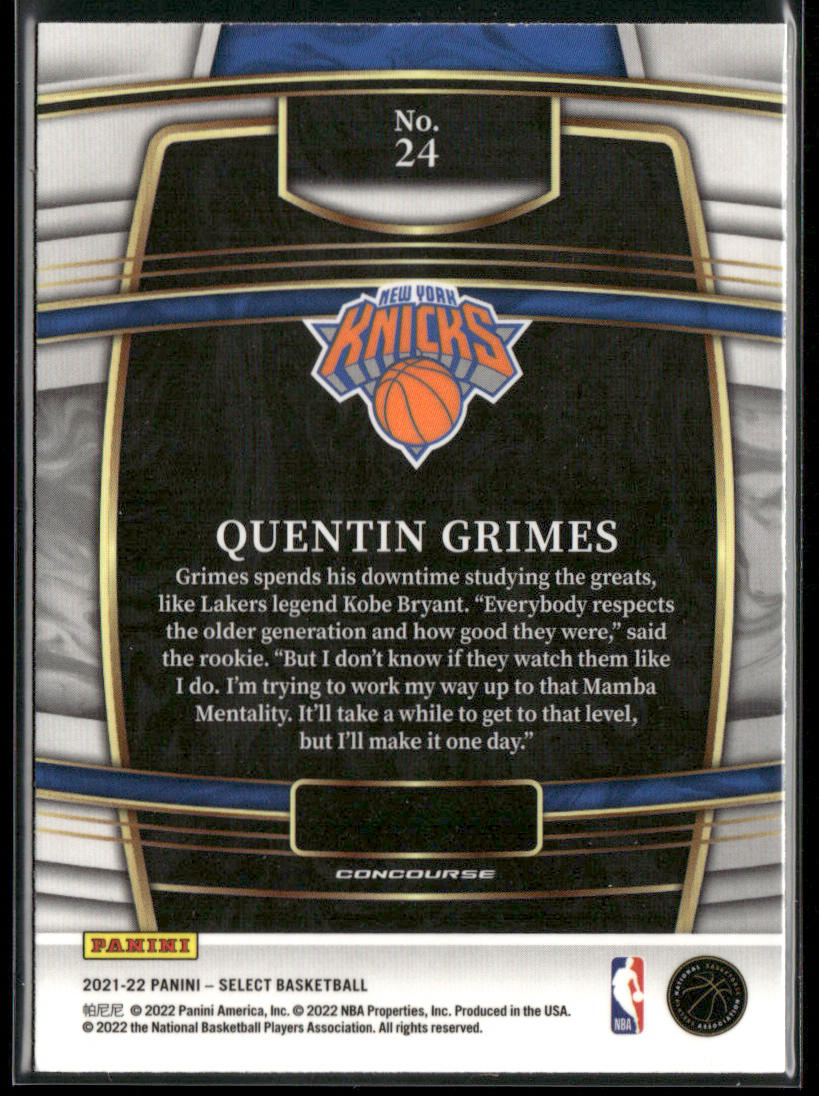 Quentin Grimes 2021-22 Panini Select Blue (Retail Base) #24 RC New York Knicks