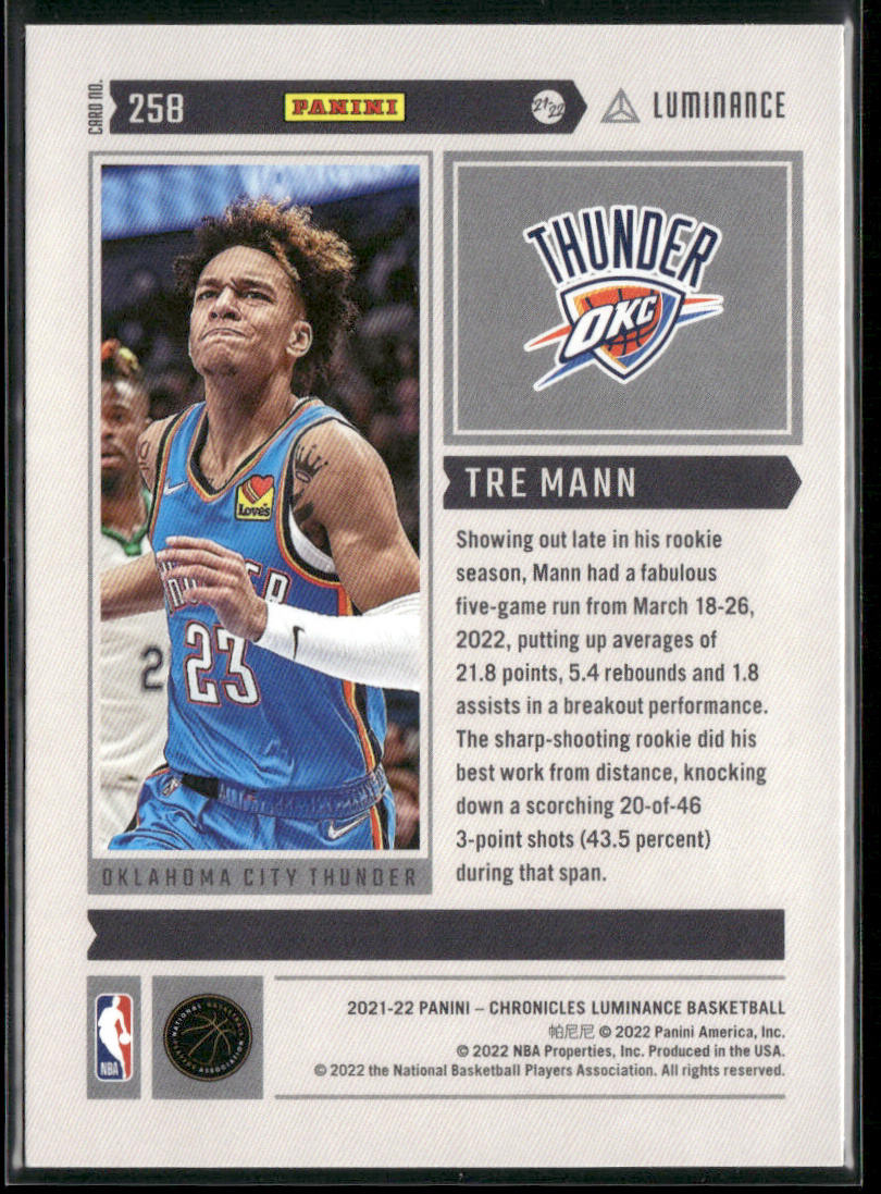 Tre Mann 2021-22 Panini Chronicles #258 Oklahoma City Thunder