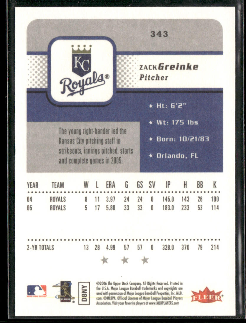 Zack Greinke 2006 Fleer #343 Kansas City Royals