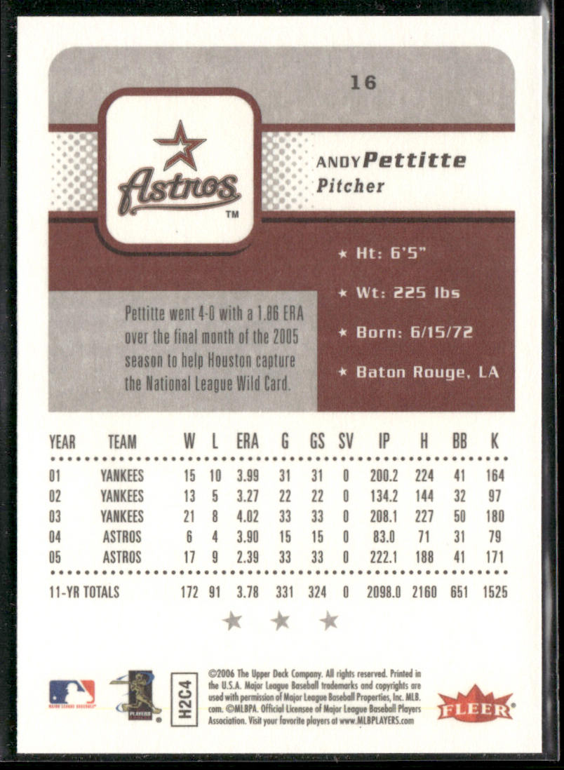 Andy Pettitte 2006 Fleer #16 Houston Astros