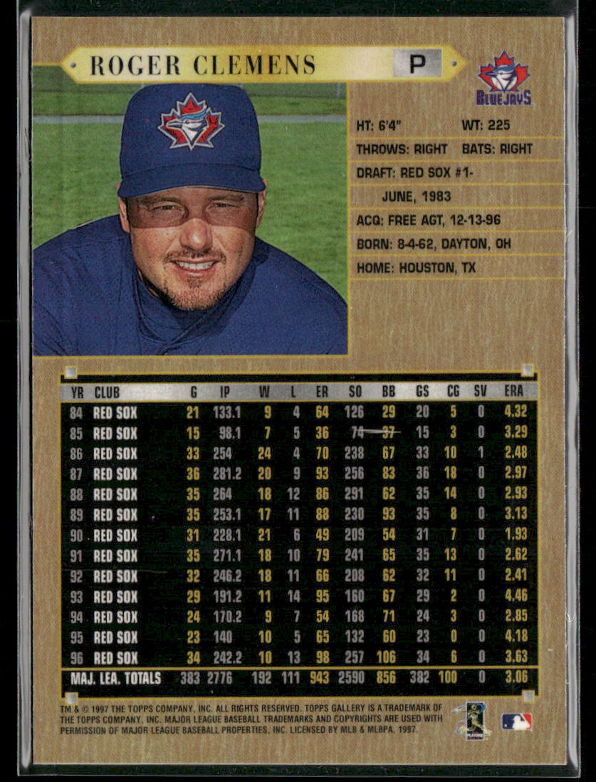 Roger Clemens 1997 Topps Gallery #41 Toronto Blue Jays