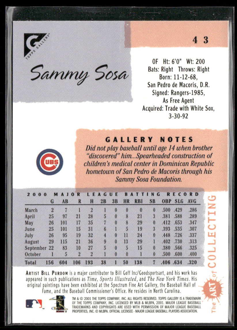 Sammy Sosa 2001 Topps Gallery #43 Chicago Cubs