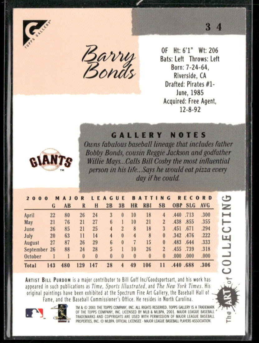 Barry Bonds 2001 Topps Gallery #34 San Francisco Giants