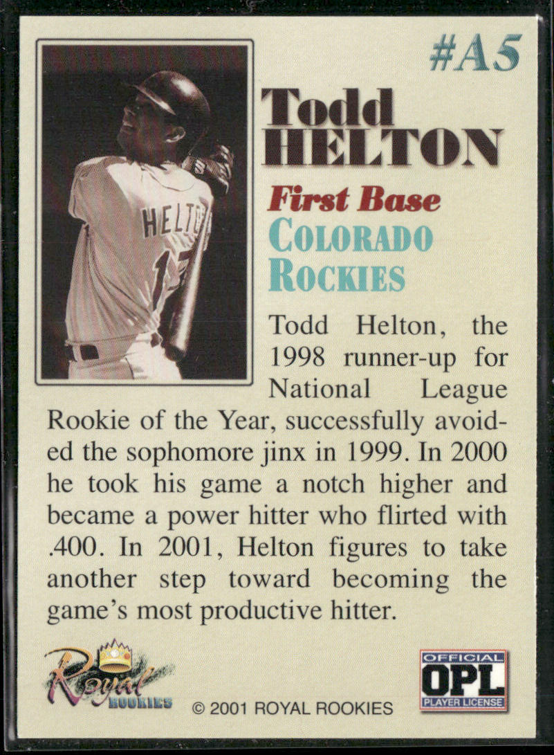Todd Helton 2001 Royal Rookies Throwbacks Amazing Todd Helton Promo #A5 Rockies