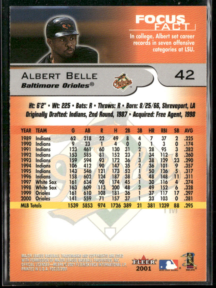 Albert Belle 2001 Fleer Focus #42 Baltimore Orioles