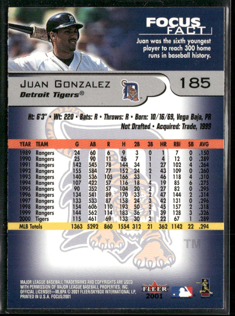 Juan Gonzalez 2001 Fleer Focus #185 Detroit Tigers