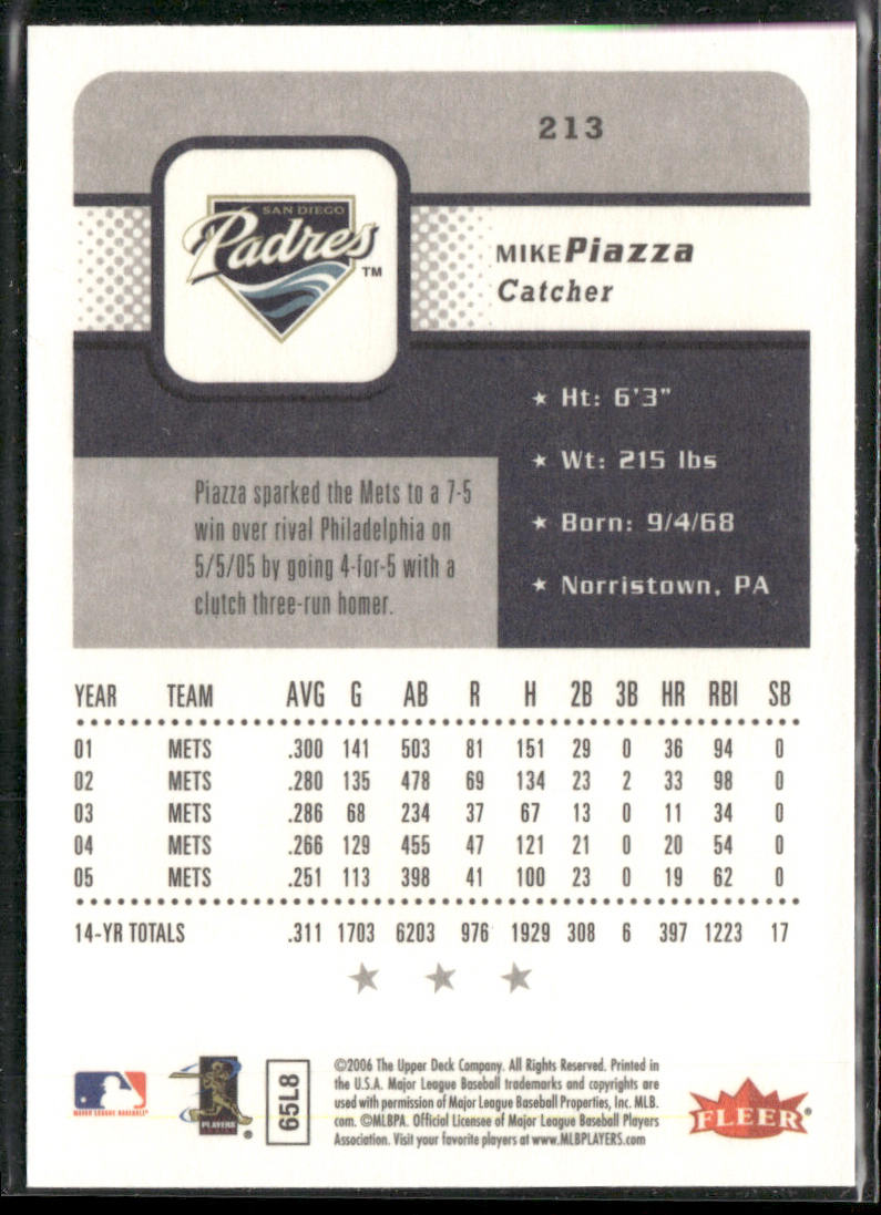 Mike Piazza 2006 Fleer #213 San Diego Padres
