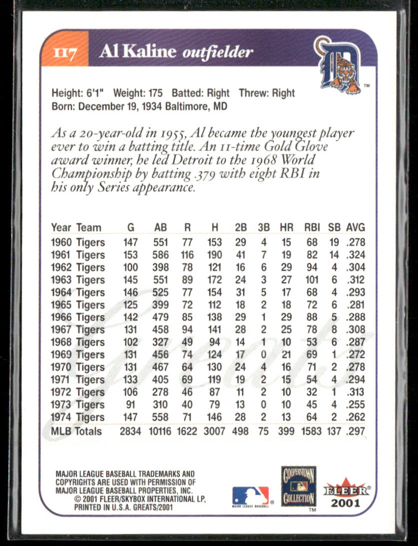 Al Kaline 2001 Fleer Greats of the Game #117 Detroit Tigers