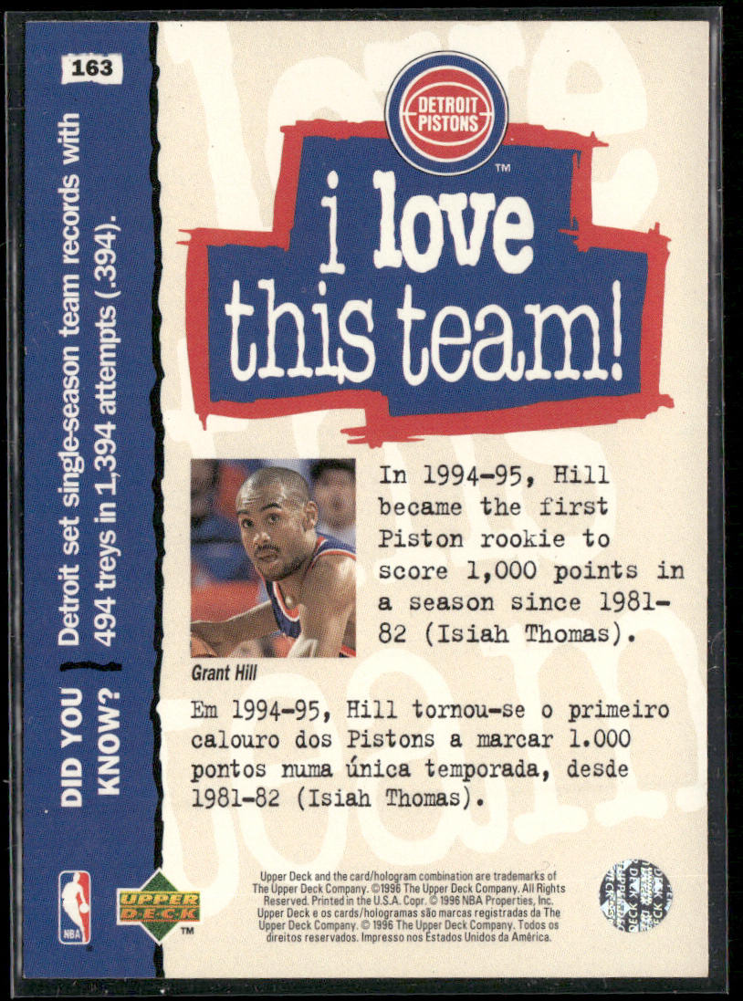 Grant Hill 1995-96 Collector's Choice Portuguese II #163 Detroit Pistons