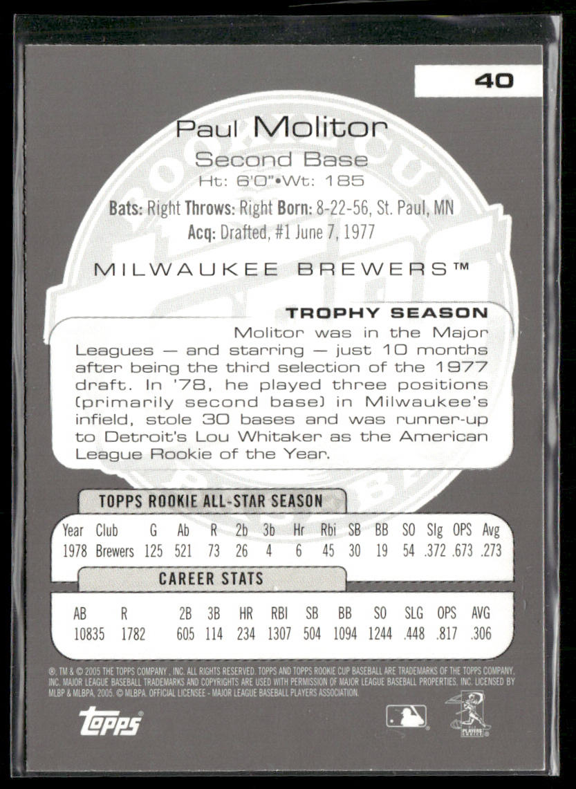 Paul Molitor 2005 Topps Rookie Cup #40 Milwaukee Brewers