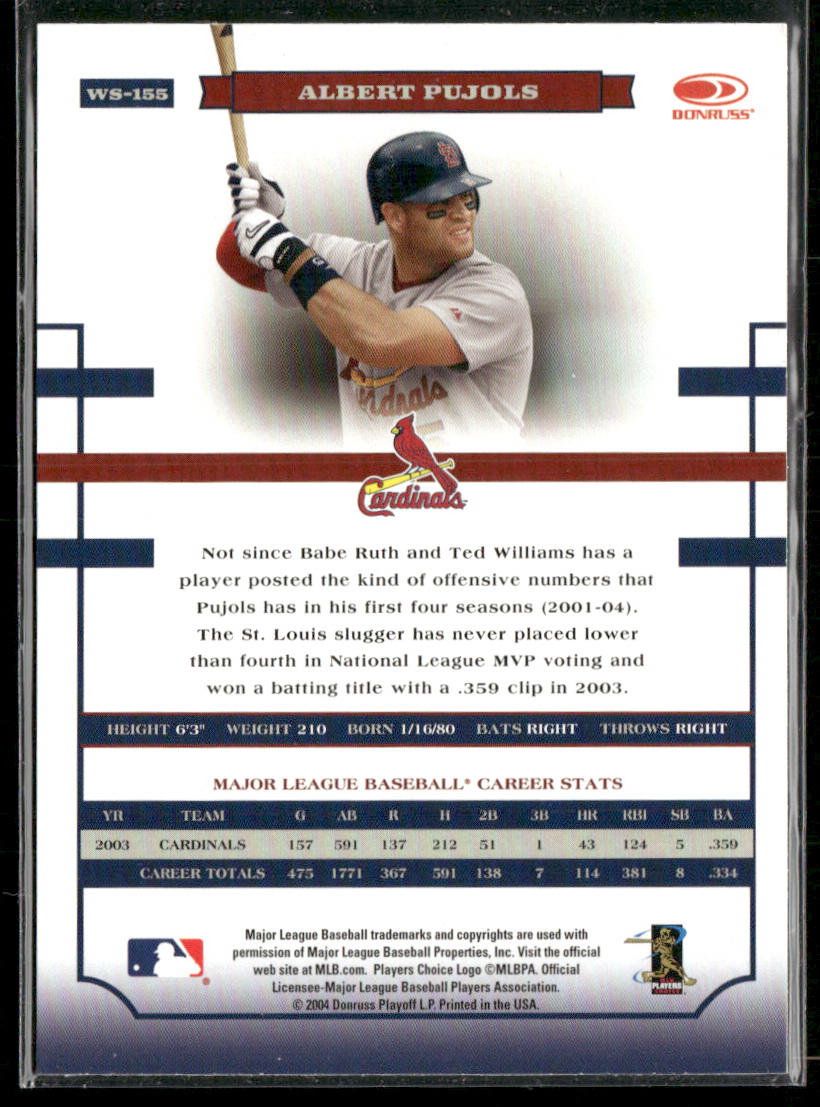 Albert Pujols 2004 Donruss World Series #WS-155 St. Louis Cardinals
