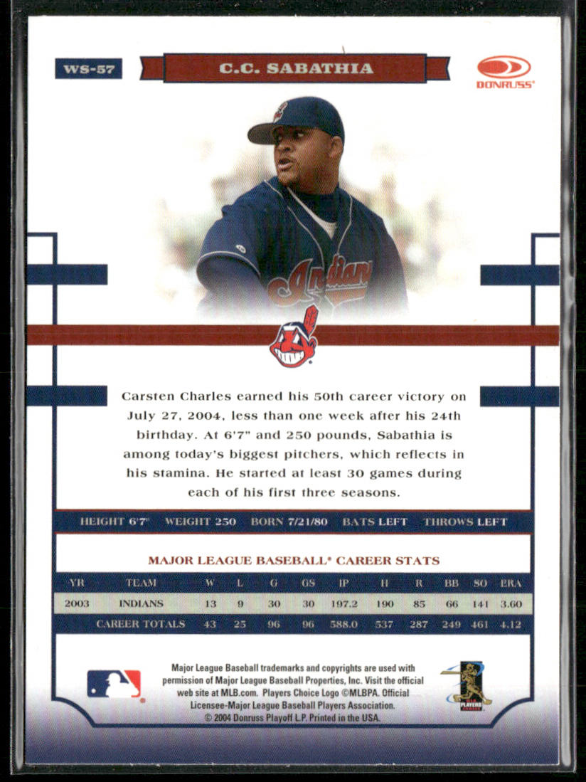 CC Sabathia 2004 Donruss World Series #WS-57 Cleveland Indians