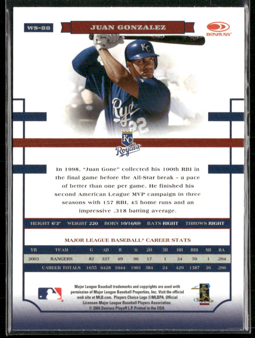 Juan Gonzalez 2004 Donruss World Series #WS-88 Kansas City Royals
