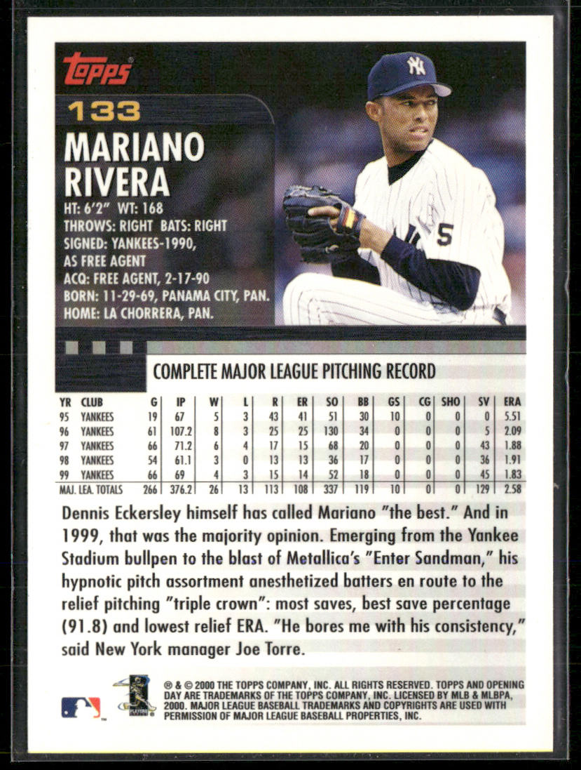 Mariano Rivera 2000 Topps Opening Day #133 New York Yankees