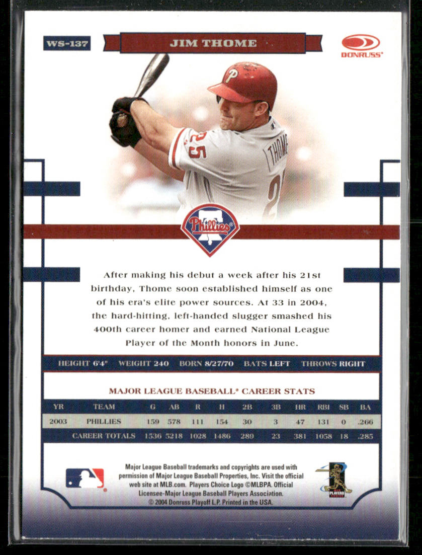 Jim Thome 2004 Donruss World Series #WS-137 Philadelphia Phillies