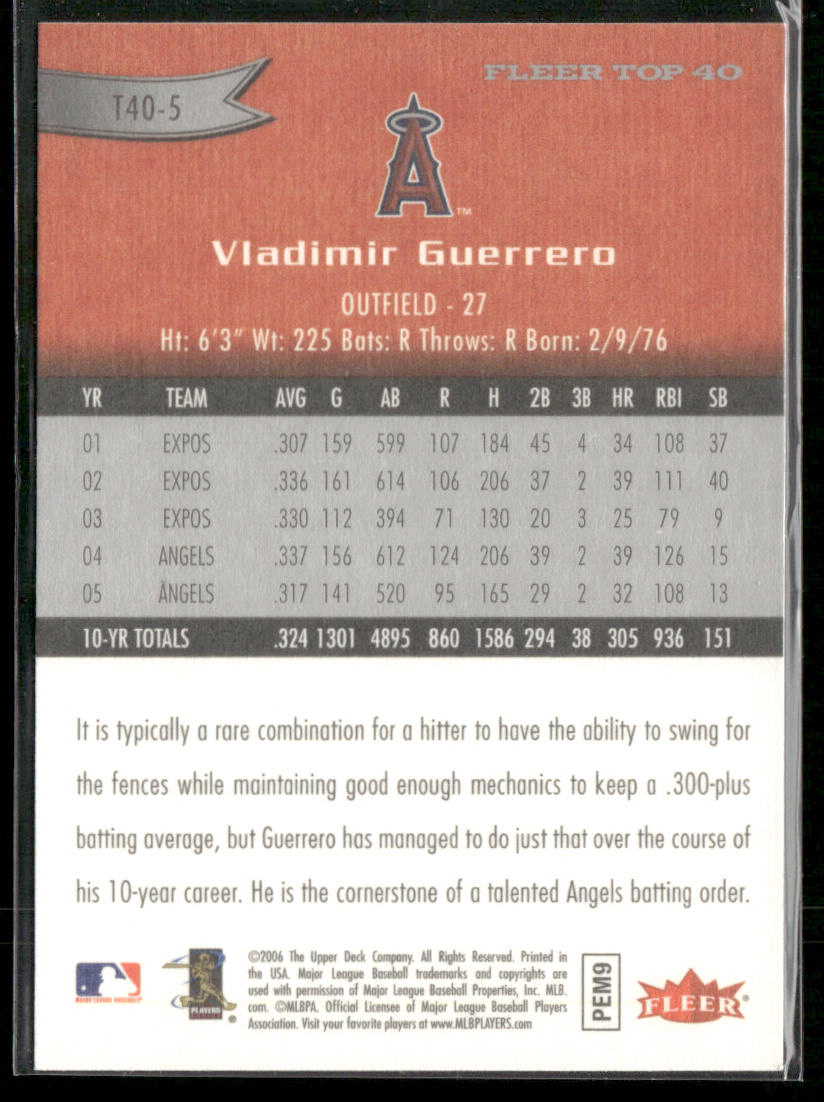 Vladimir Guerrero 2006 Fleer Top 40 #T40-5 Los Angeles Angels