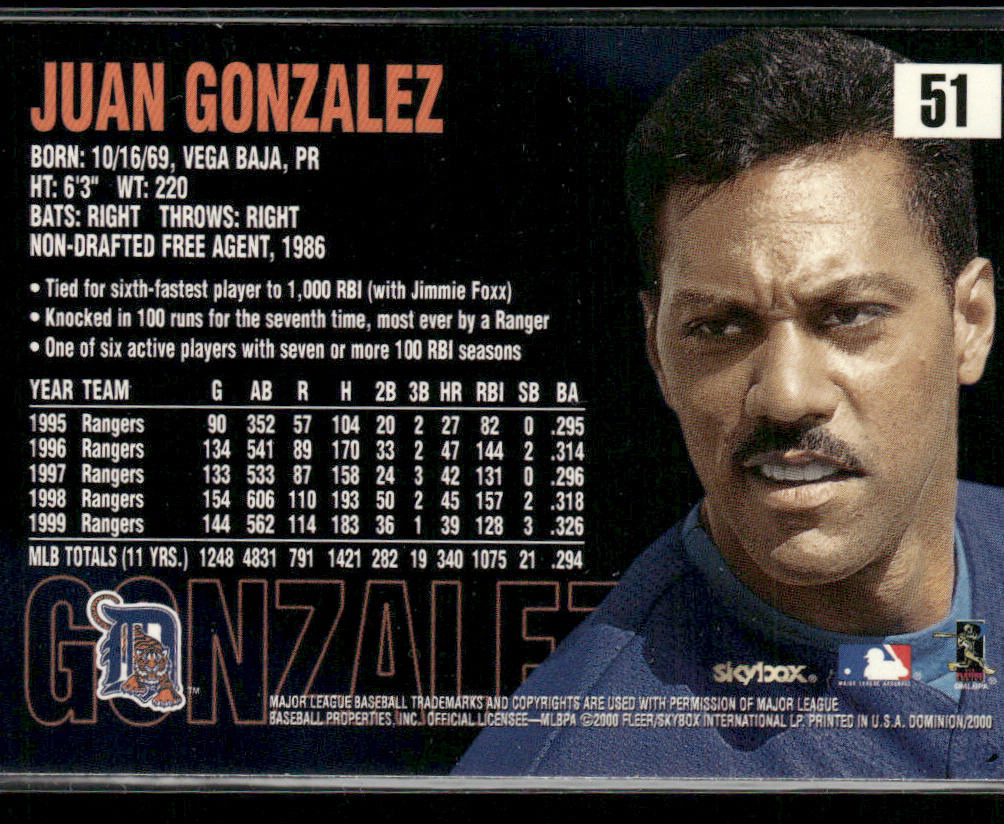 Juan Gonzalez 2000 SkyBox Dominion #51 Detroit Tigers