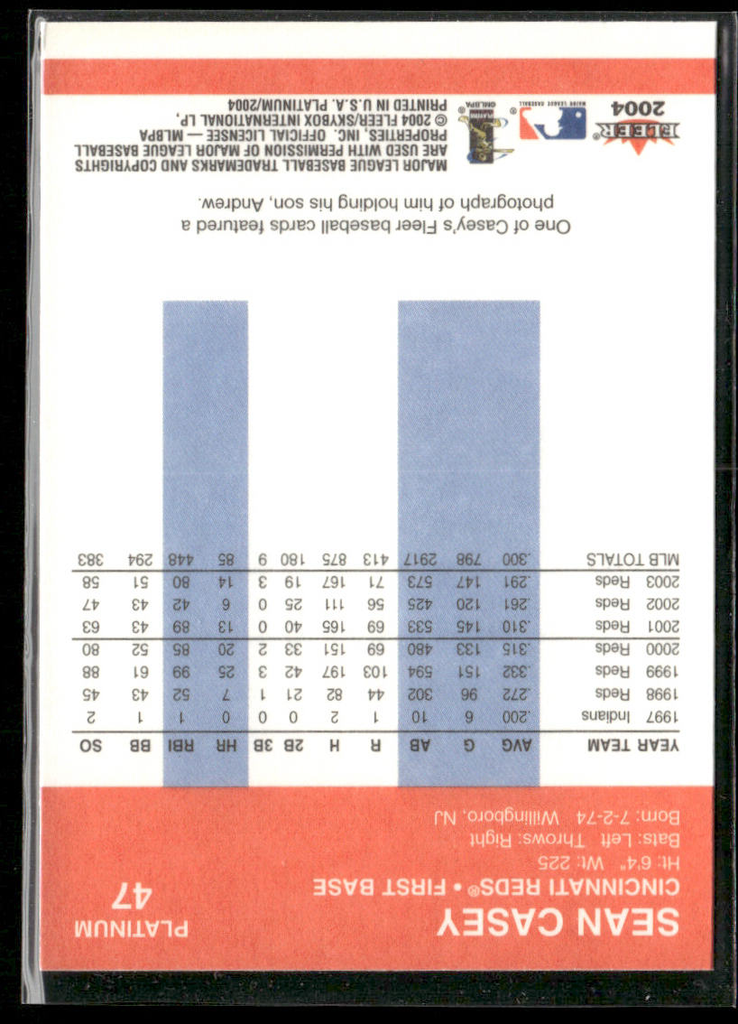 Sean Casey 2004 Fleer Platinum #47 Cincinnati Reds