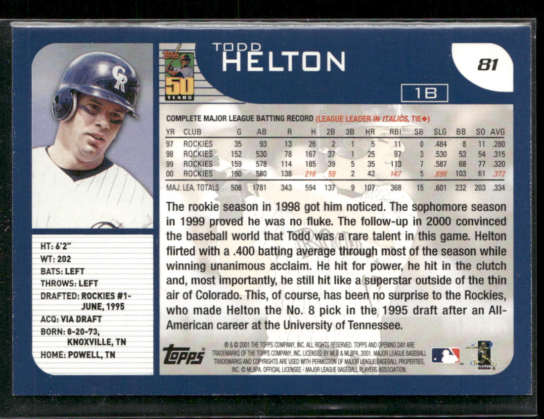 Todd Helton 2001 Topps Opening Day #81 Colorado Rockies