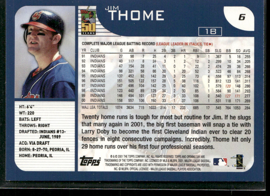 Jim Thome 2001 Topps Opening Day #6 Cleveland Indians