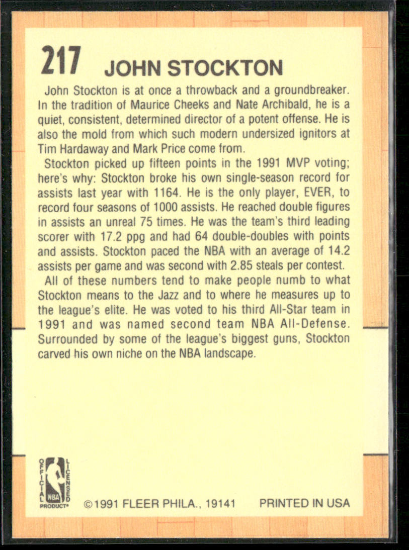 John Stockton 1991-92 Fleer #217 Utah Jazz