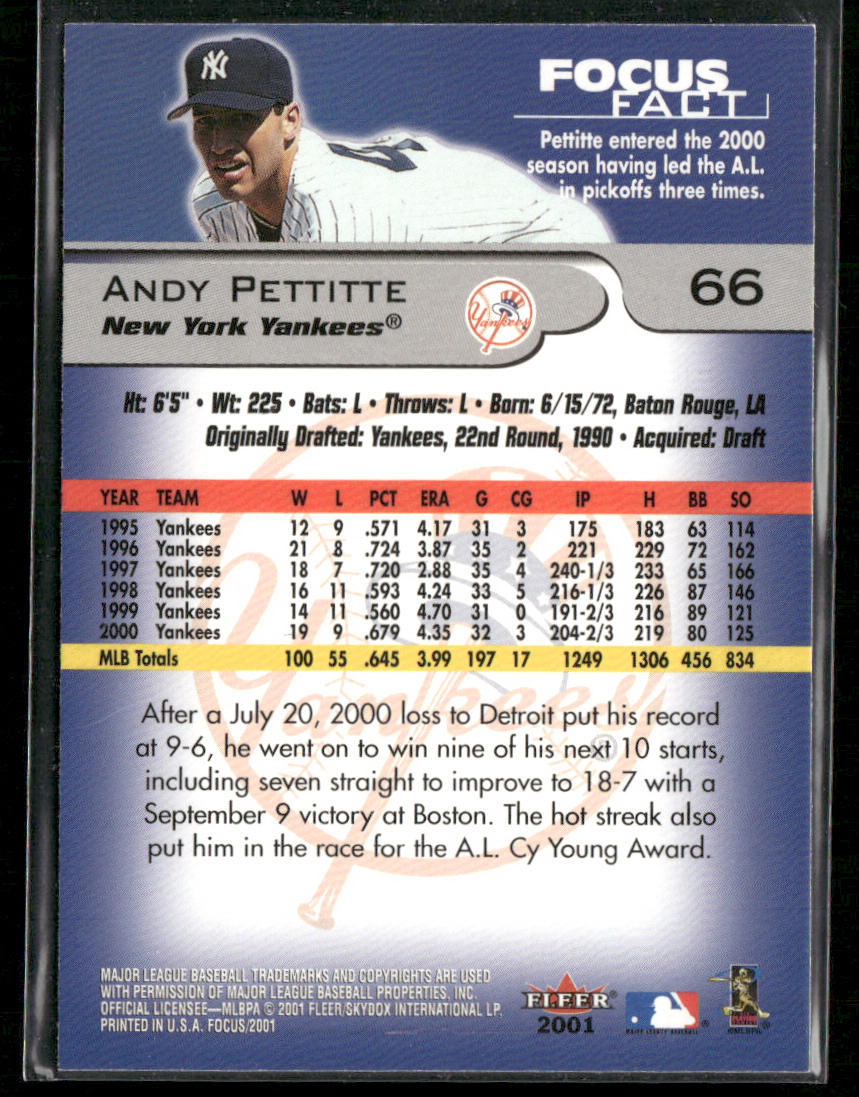 Andy Pettitte 2001 Fleer Focus #66 New York Yankees