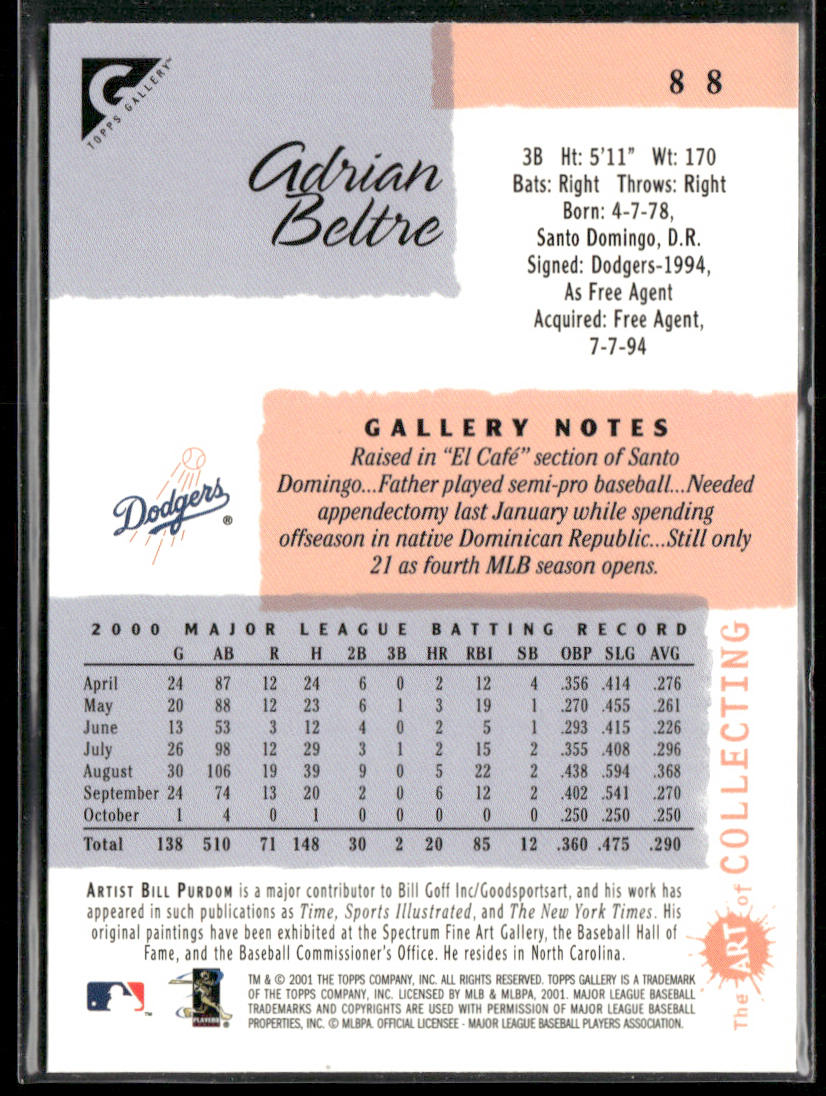 Adrian Beltre 2001 Topps Gallery #88 Los Angeles Dodgers