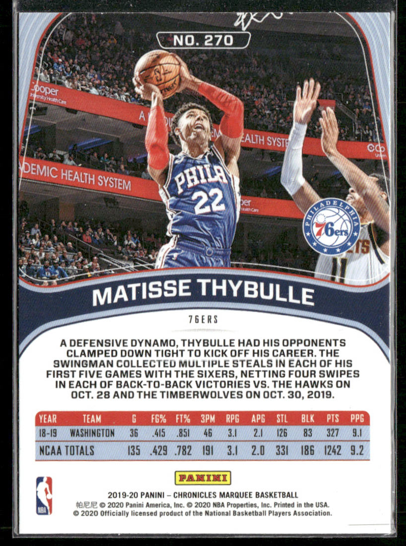 Matisse Thybulle 2019-20 Panini Chronicles Bronze #270 RC Philadelphia 76ers
