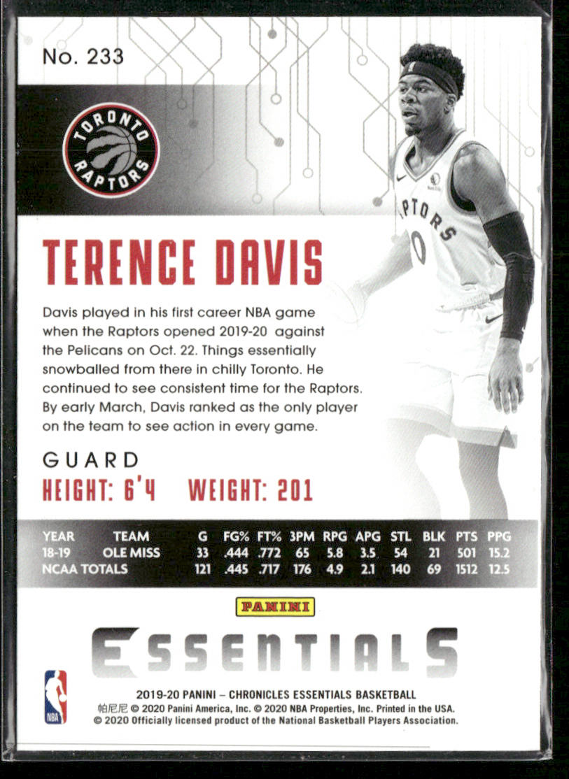 Terence Davis 2019-20 Panini Chronicles #233 RC Toronto Raptors