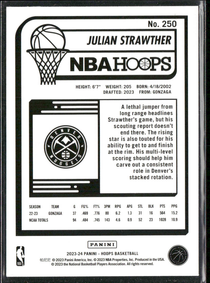 Julian Strawther 2023-24 Hoops #250 RC Denver Nuggets