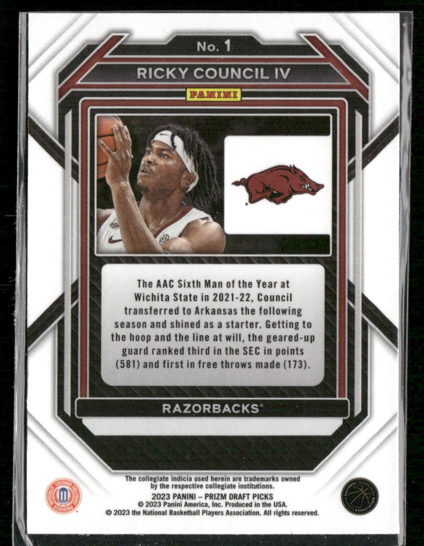 Ricky Council IV 2023 Panini Prizm Draft Picks #1 Arkansas Razorbacks