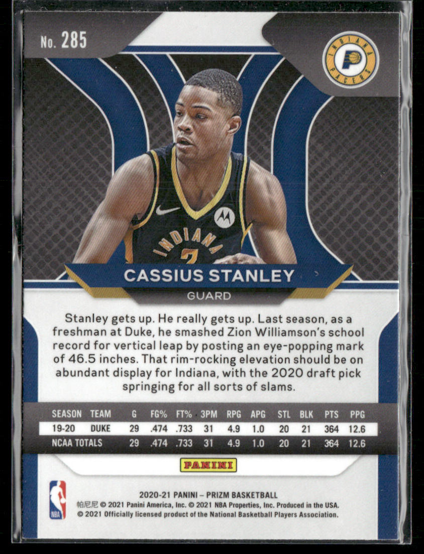 Cassius Stanley 2020-21 Panini Prizm #285 RC Indiana Pacers