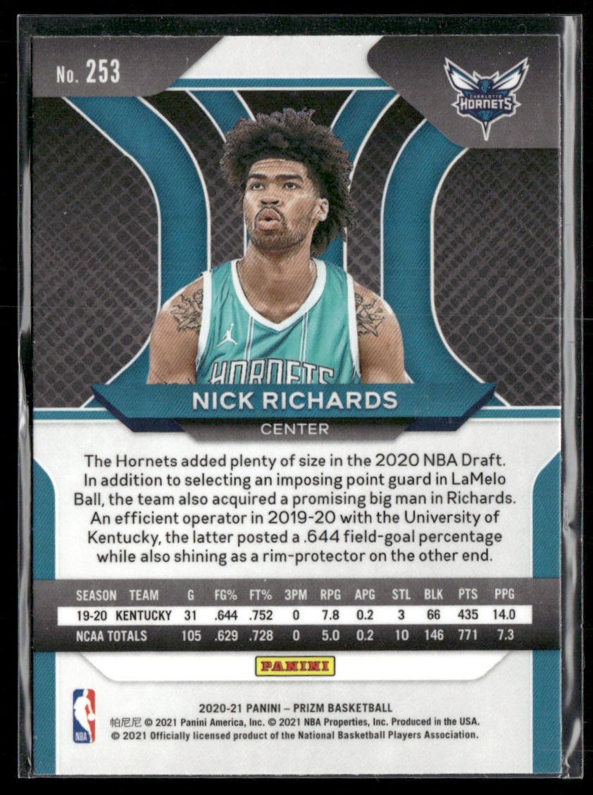 Nick Richards 2020-21 Panini Prizm #253 RC Charlotte Hornets