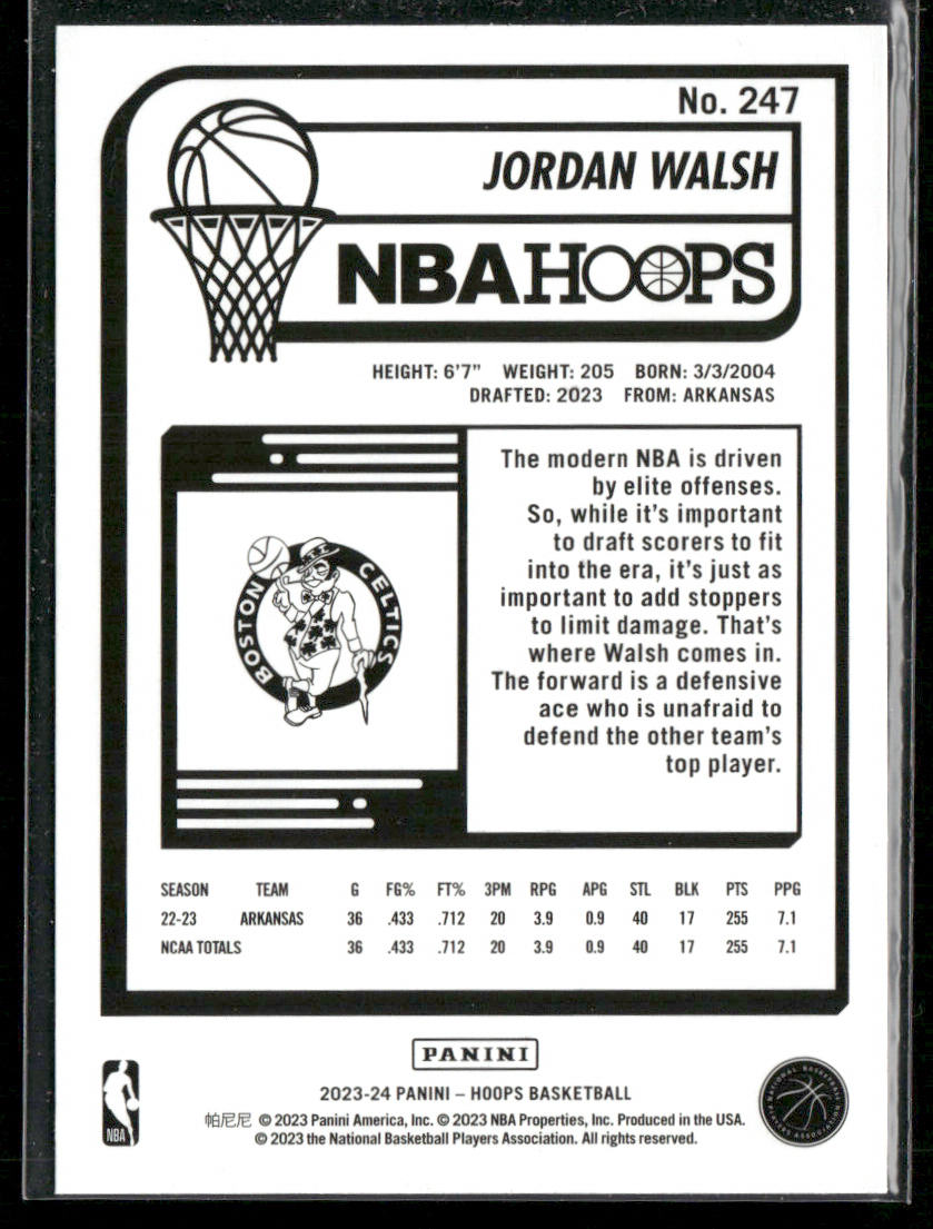 Jordan Walsh 2023-24 Hoops #247 RC Boston Celtics