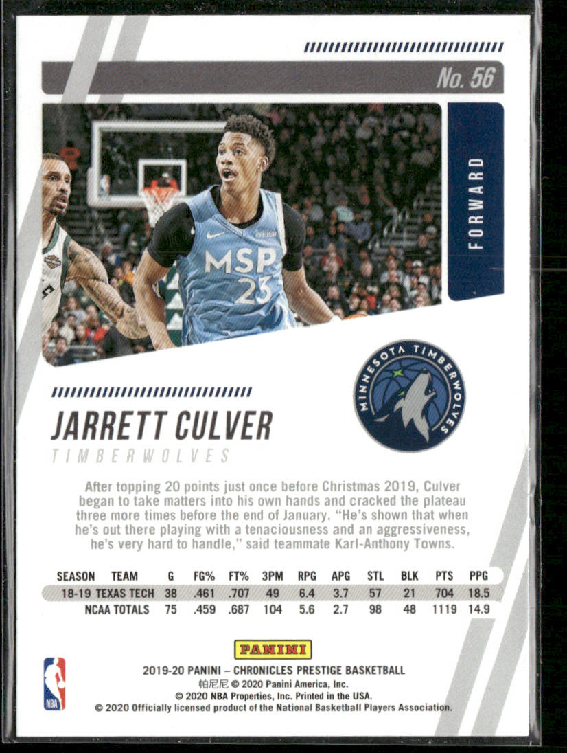 Jarrett Culver 2019-20 Panini Chronicles #56 RC Minnesota Timberwolves