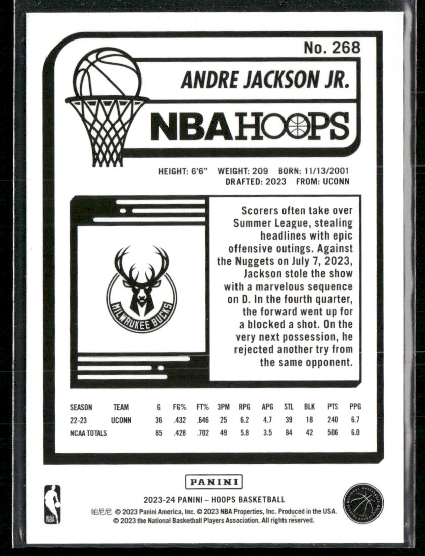 Andre Jackson Jr. 2023-24 Hoops #268 RC Milwaukee Bucks
