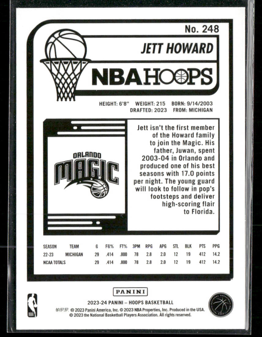 Jett Howard 2023-24 Hoops #248 RC Orlando Magic