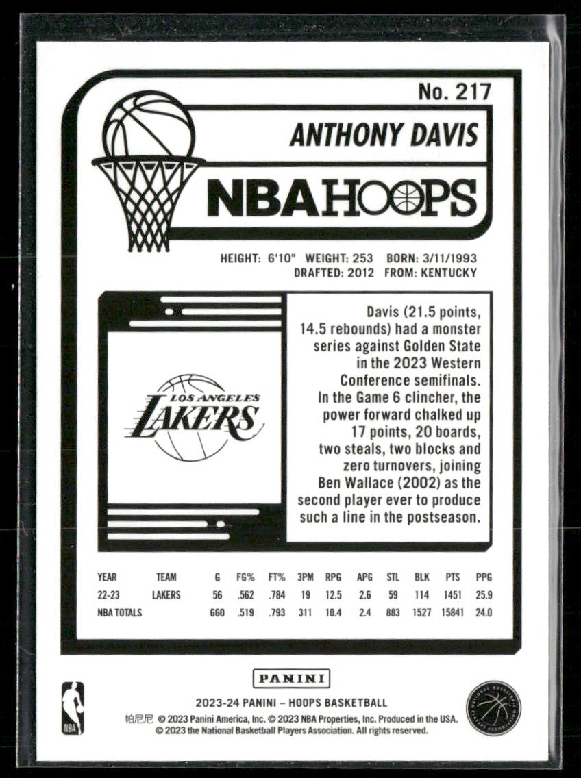 Anthony Davis 2023-24 Hoops #217 Los Angeles Lakers