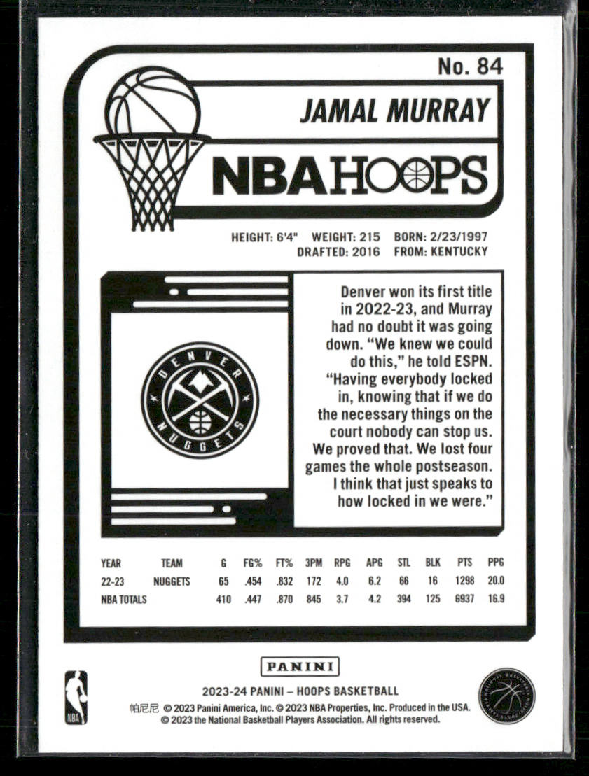 Jamal Murray 2023-24 Hoops #84 Denver Nuggets