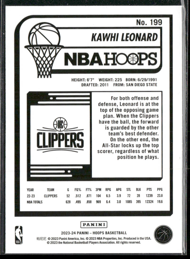 Kawhi Leonard 2023-24 Hoops #199 Los Angeles Clippers