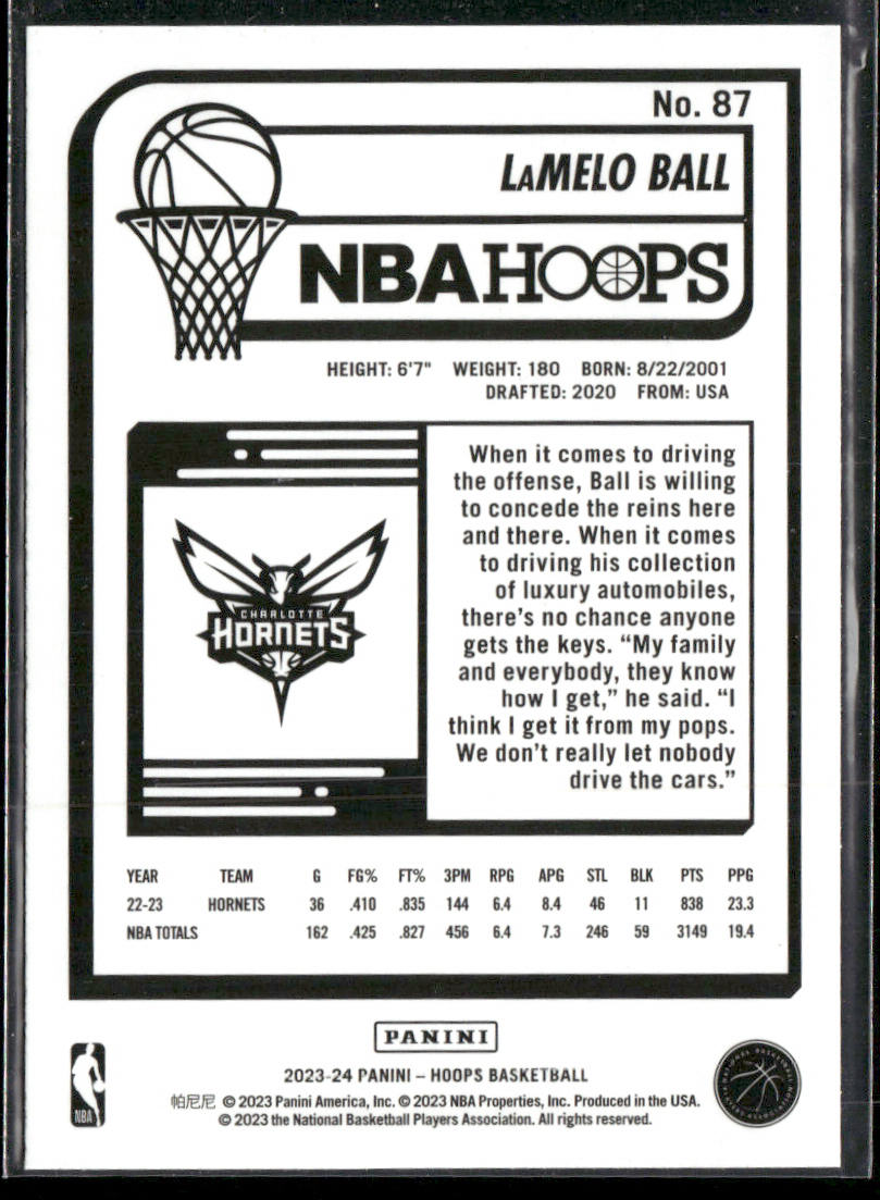 LaMelo Ball 2023-24 Hoops #87 Charlotte Hornets