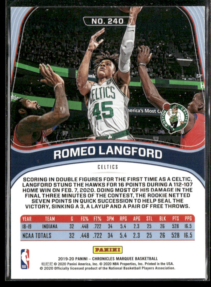 Romeo Langford 2019-20 Panini Chronicles #240 RC Boston Celtics