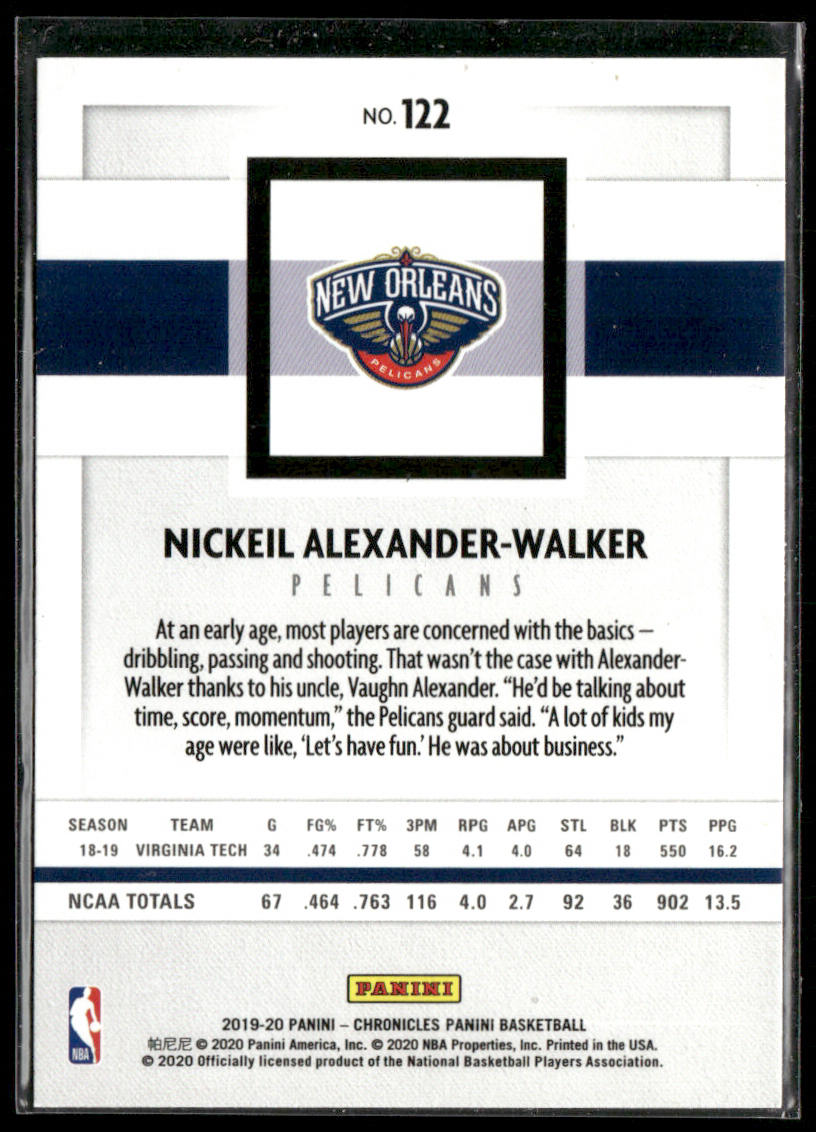Nickeil Alexander-Walker 2019-20 Panini Chronicles #122 RC New Orleans Pelicans