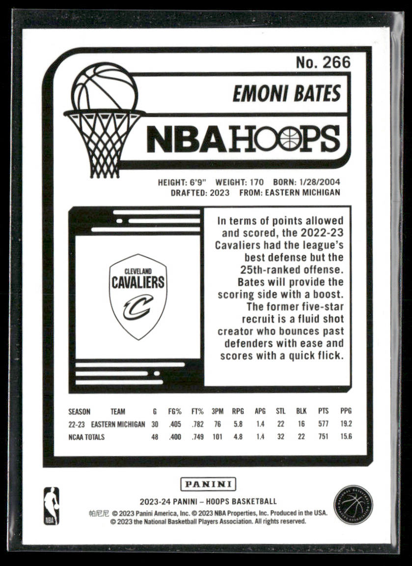 Emoni Bates 2023-24 Hoops #266 RC Cleveland Cavaliers