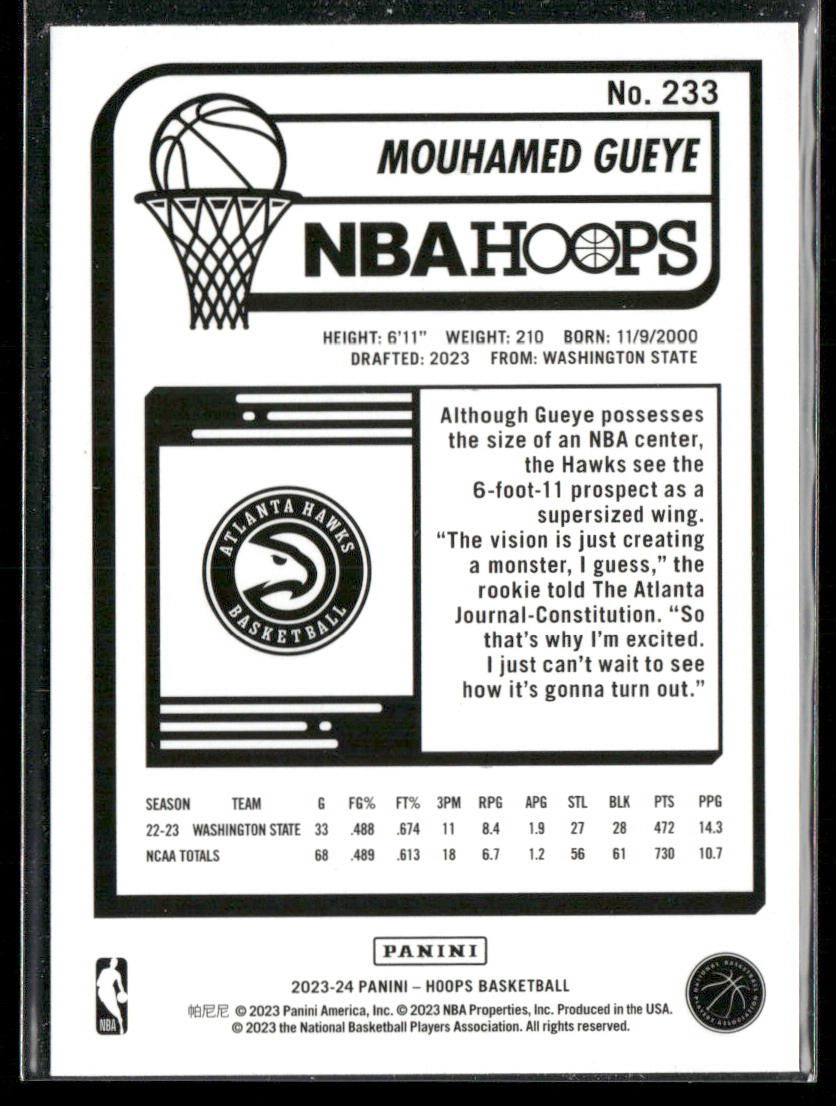Mouhamed Gueye 2023-24 Hoops #233 RC Atlanta Hawks