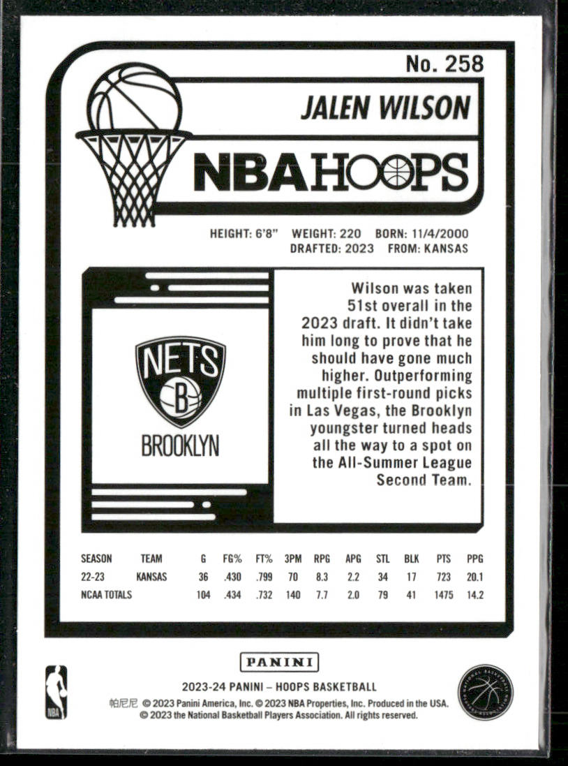 Jalen Wilson 2023-24 Hoops #258 RC Brooklyn Nets